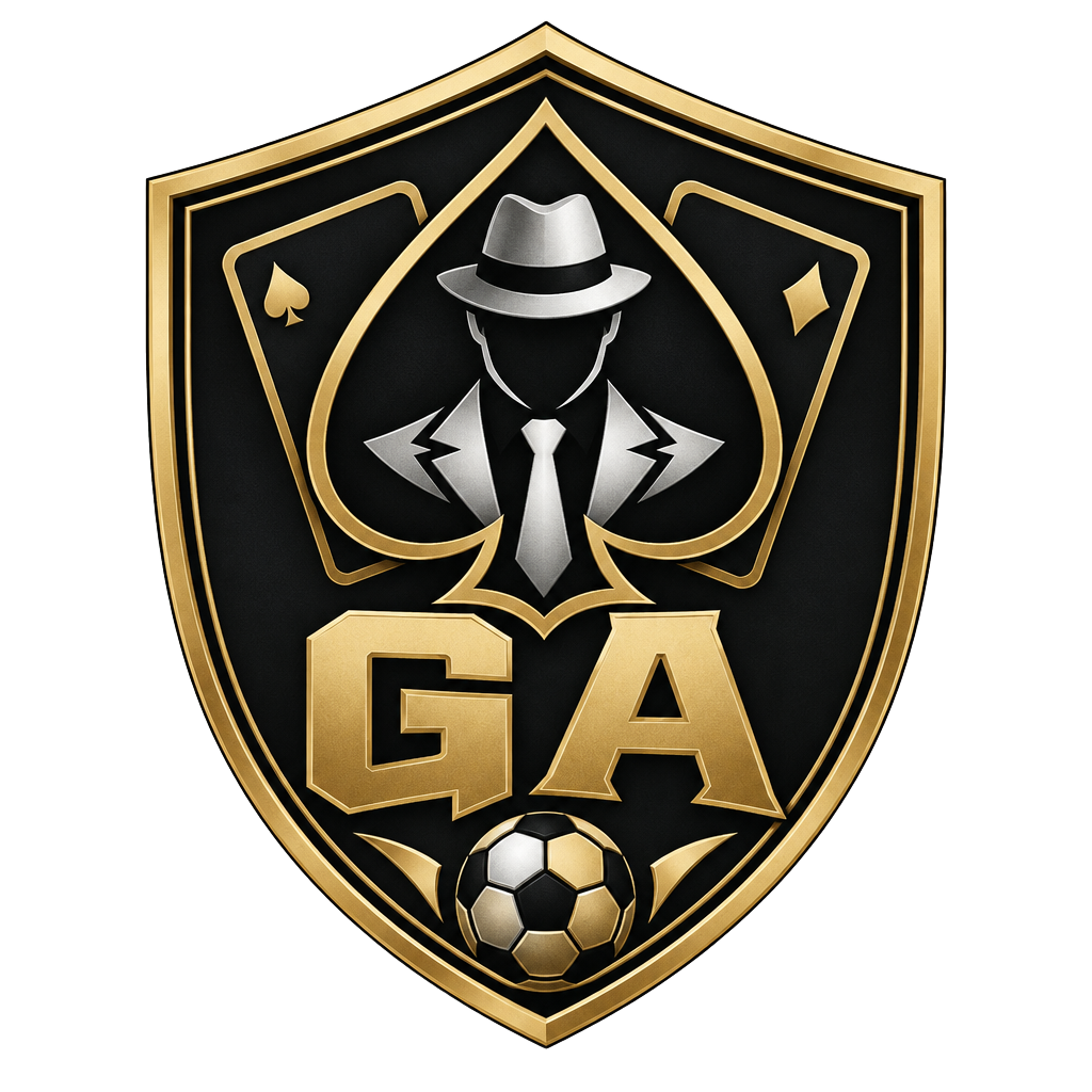 Gamblers Anonymous logo — gold spade, anonymous gentleman, playing cards and football